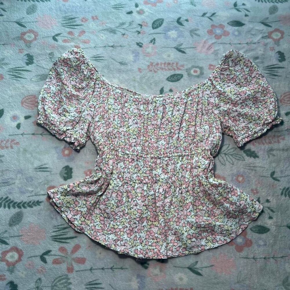 Y2K Babydoll Milkmaid Top XL Coquette Cottage Fairy Flared Puff Sleeves Peasant
